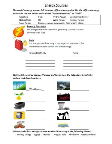 Energy Sources Vocabulary - YourEnglishSource